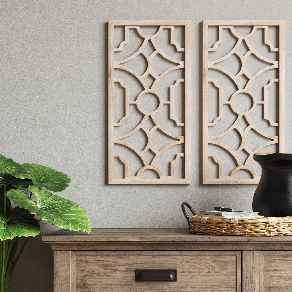 Set of 2 Wood Lattice Wall Hanging Brown - Threshold (LOCAL PICKUP ONLY)