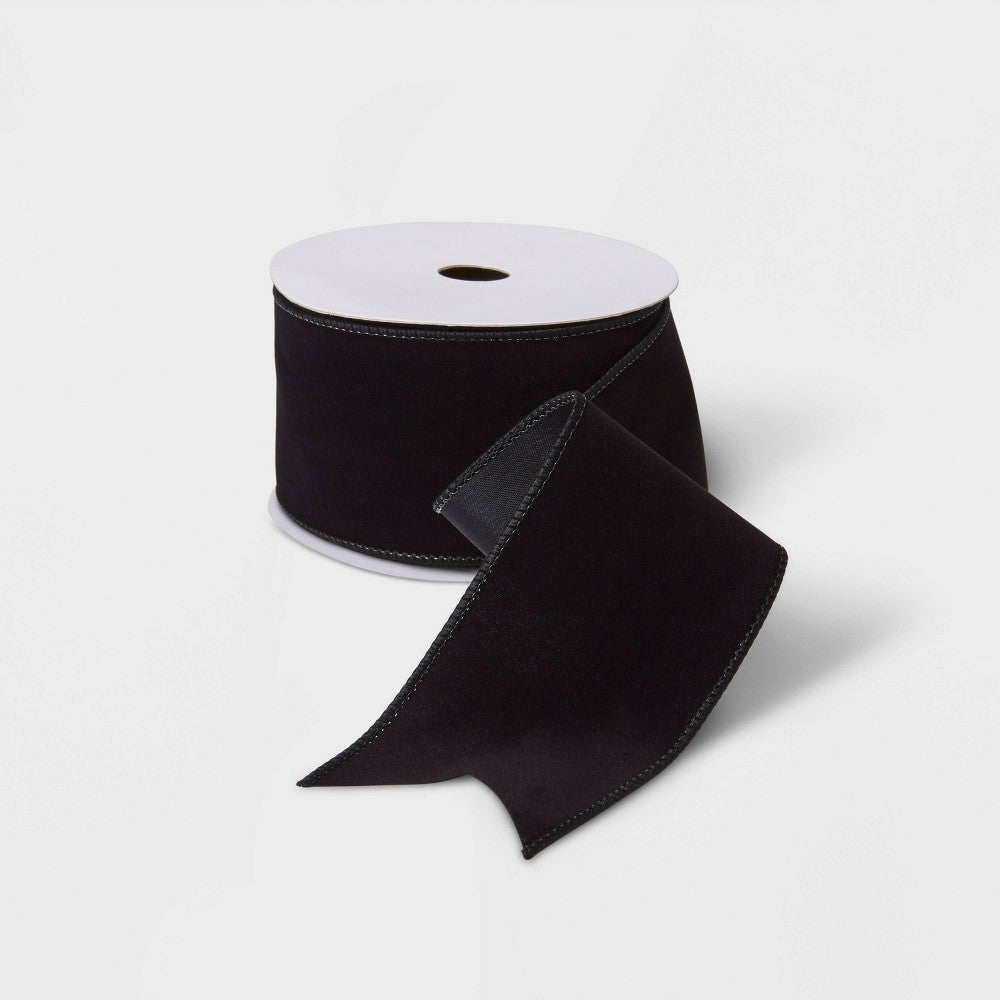 2.5" Velvet Christmas Ribbon Black 21ft - Wondershop