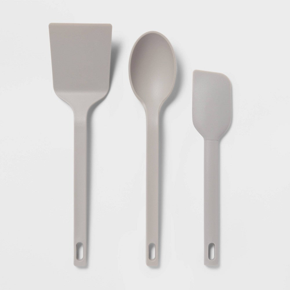 3pc Nylon Kitchen Utensil Set Turner Spoon Spatula Gray - Room Essentials