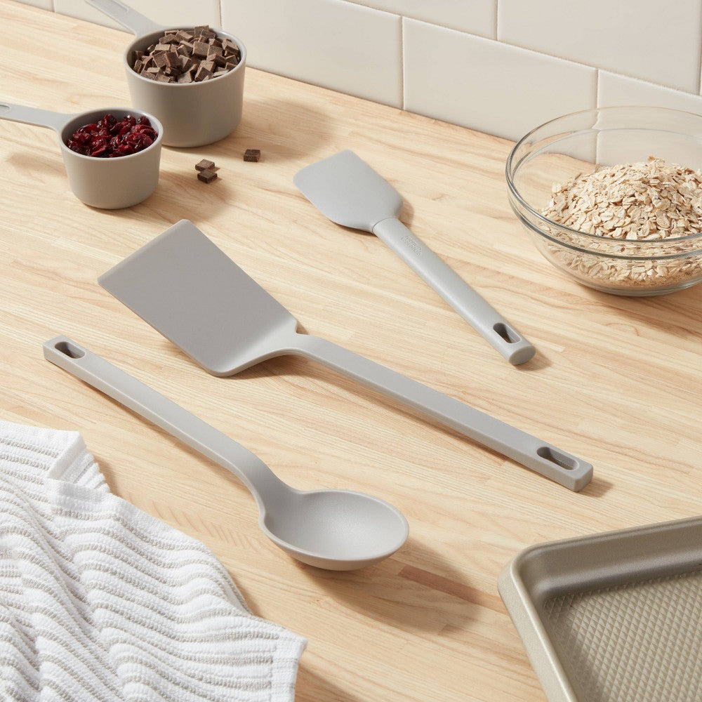 3pc Nylon Kitchen Utensil Set Turner Spoon Spatula Gray - Room Essentials