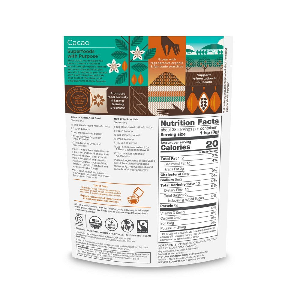 Navitas Organics Unsweetened Cacao Nibs - 4oz