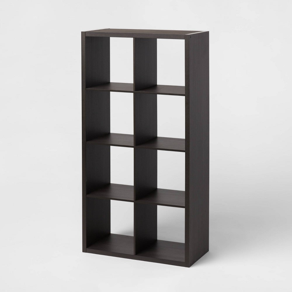 8 Cube Organizer Black Oak - Brightroom: Wood Laminate Bookshelf, 4 Shelves, 8 Cubbies, 57.8" H, 30" W, 14.6" D (LOCAL PICKUP ONLY)