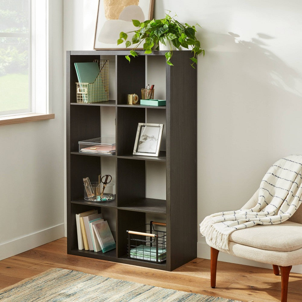 8 Cube Organizer Black Oak - Brightroom: Wood Laminate Bookshelf, 4 Shelves, 8 Cubbies, 57.8" H, 30" W, 14.6" D (LOCAL PICKUP ONLY)