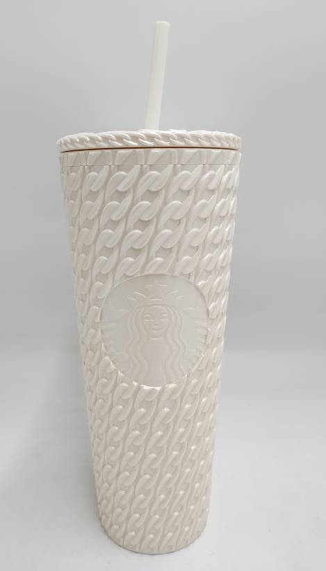 Starbucks Fall 2025 White Cable Knit Tumbler With Straw 24Oz – Limited Edition