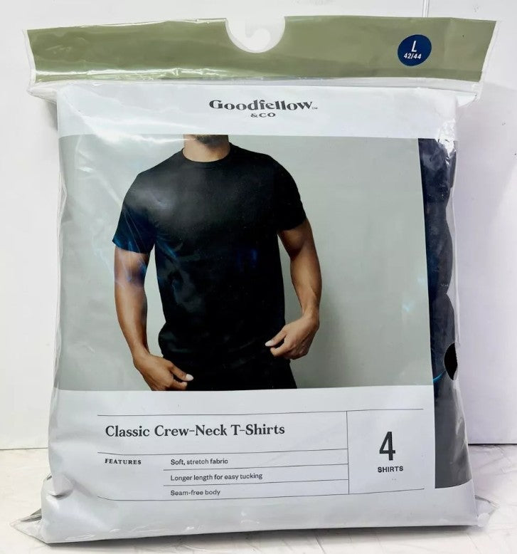 Men's 4pk Crew-Neck T-Shirt - Goodfellow and Co- Black, LG *ADD 3 TO YOUR CART & 1 IS FREE!*