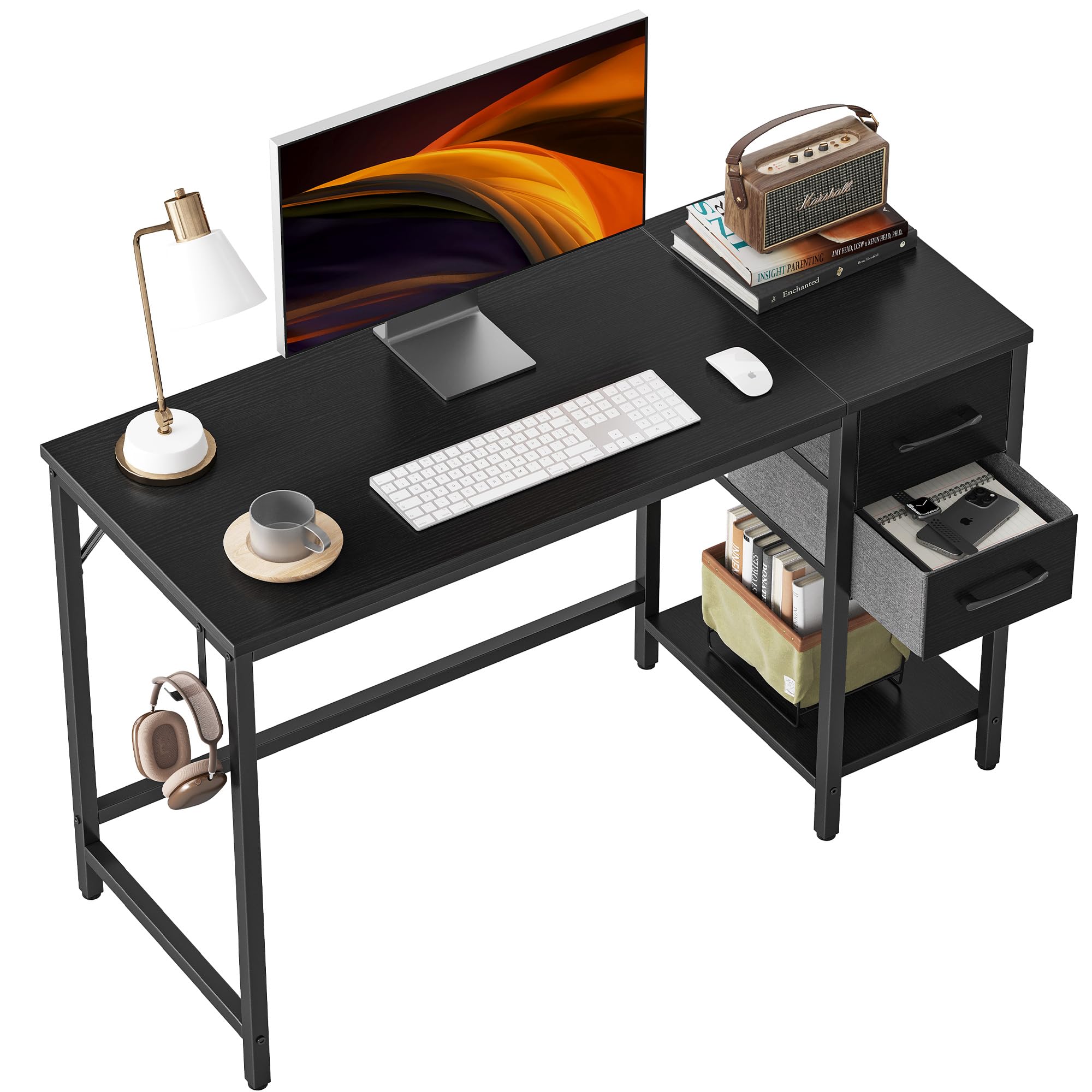 Cubicubi Computer Desk With 2 Drawers, 40 Inch Small Home Office Desk With Storage Study Writing Table, Modern Black (LOCAL PICKUP ONLY)
