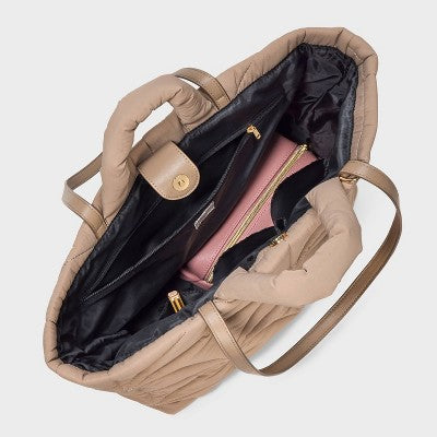 Kate Tote Handbag - A New Day Brown: Double Shoulder Handles, Magnetic Closure, Recycled Nylon, 24.5" Strap Length