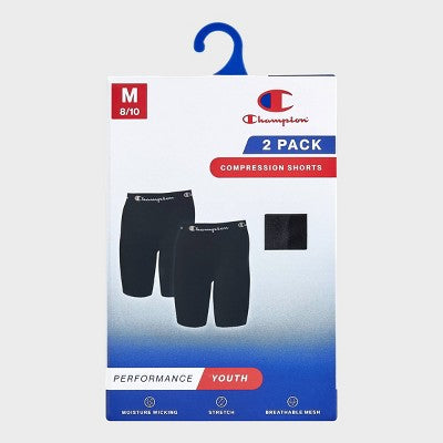 Champion Youth 2pk Compression Shorts - Black L