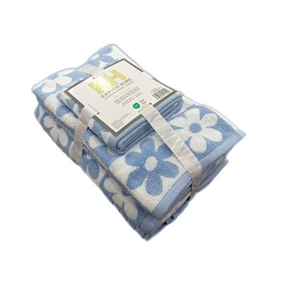 6pc Bath Towel Set Light Blue Checkered Daisy - Kapoor Home