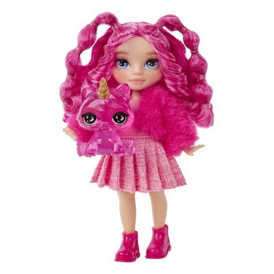 Rainbow High Littles Magenta Monroe Pink 5.5" Posable Small Doll with Purse Magical Pet Kitty: Articulated Fashion Figure, Removable Clothes