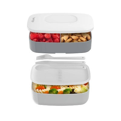 Bentgo Classic All-in-One Stackable Lunch Box Container with Built in Flatware - Gray