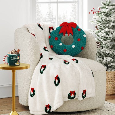 Christmas Wreath Throw Pillow Green/Red/White - Wondershop