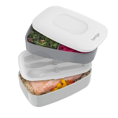 Bentgo Classic All-in-One Stackable Lunch Box Container with Built in Flatware - Gray
