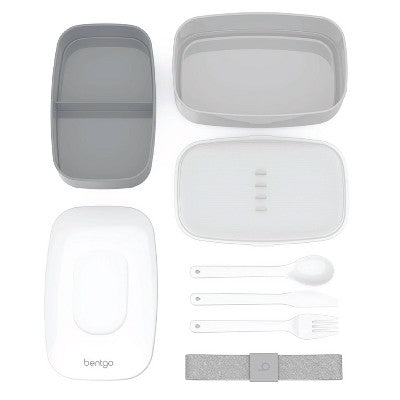 Bentgo Classic All-in-One Stackable Lunch Box Container with Built in Flatware - Gray