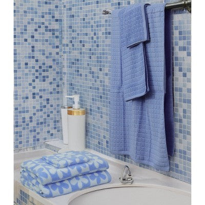 6pc Bath Towel Set Light Blue Checkered Daisy - Kapoor Home