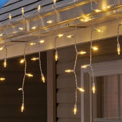 100ct LED Sylvania Stay-lit Incandescent Look Indoor/Outdoor Icicle Lights Warm White with White Wire