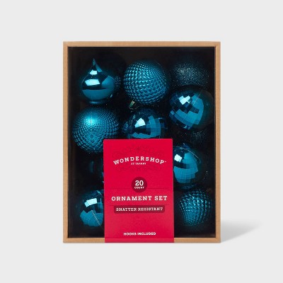 20pc Shatter-Resistant Christmas Tree Ornament Set Navy - Wondershop