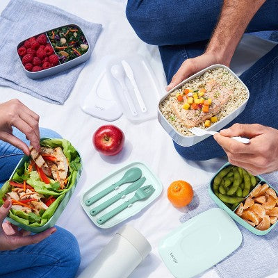 Bentgo Classic All-in-One Stackable Lunch Box Container with Built in Flatware - Gray