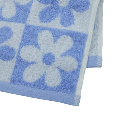 6pc Bath Towel Set Light Blue Checkered Daisy - Kapoor Home