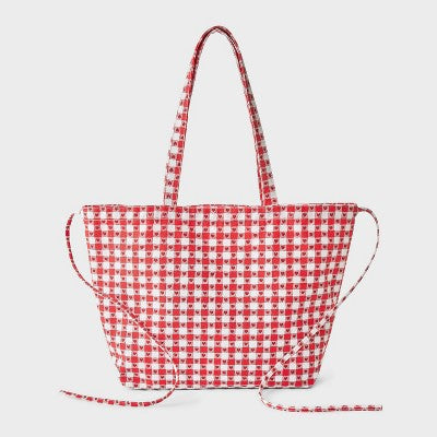 Americana Heart Gingham Canvas Tote Bag - Wild Fable Red