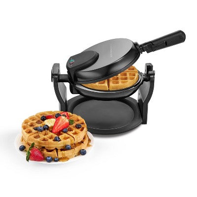 KitchenSmith Nonstick Waffle Maker Black: Aluminum, 180 Rotating, Folding Handle, Drip Tray, 1000W