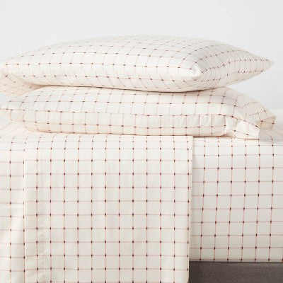 Queen Microfiber Sheet Set Pink Grid - Room Essentials