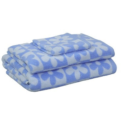 6pc Bath Towel Set Light Blue Checkered Daisy - Kapoor Home
