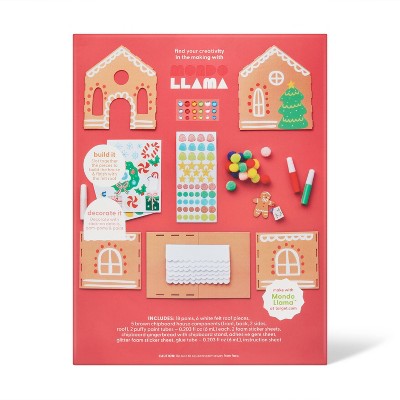 Christmas Craft Create-Your-Own Gingerbread House Kit - Mondo Llama: DIY Art Kit, Paints, Glue, Pom Poms, Stickers