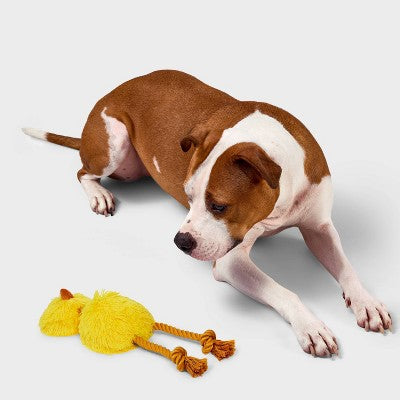 3.51" Emu Dog Rope Plush Toy - Boots & Barkley Yellow