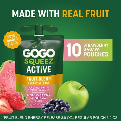 GoGo SqueeZ Active Fruit Blend Energy Release, Strawberry & Guava Punches - 39oz/10ct
