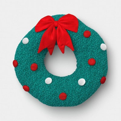Christmas Wreath Throw Pillow Green/Red/White - Wondershop