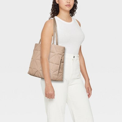 Kate Tote Handbag - A New Day Brown: Double Shoulder Handles, Magnetic Closure, Recycled Nylon, 24.5" Strap Length