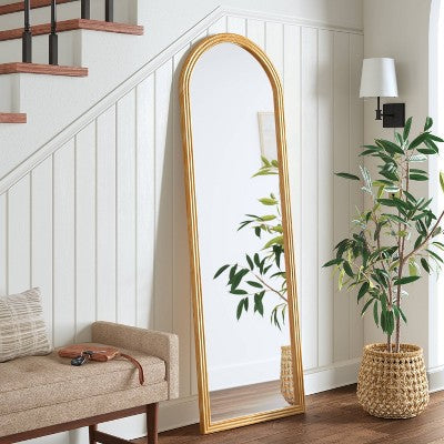 22" x 65" Fluted Arch Floor Mirror Light Natural - Threshold: Pine Frame, No Assembly Required (LOCAL PICKUP ONLY)