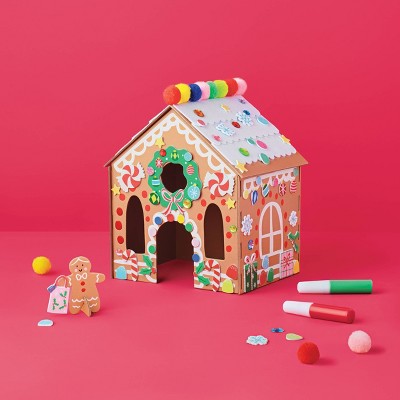 Christmas Craft Create-Your-Own Gingerbread House Kit - Mondo Llama: DIY Art Kit, Paints, Glue, Pom Poms, Stickers