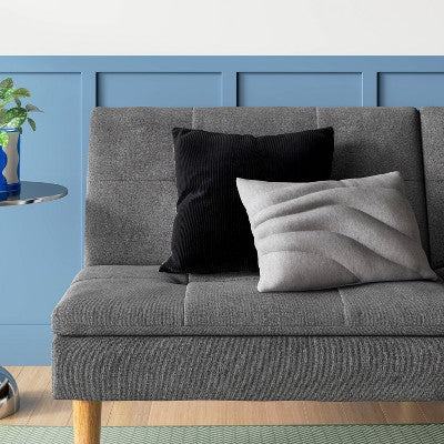 12" x 18" Lumbar Cotton Jersey Quilted Puff Throw Pillow Gray - Room Essentials
