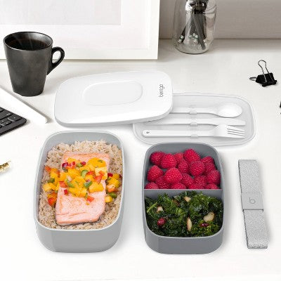 Bentgo Classic All-in-One Stackable Lunch Box Container with Built in Flatware - Gray