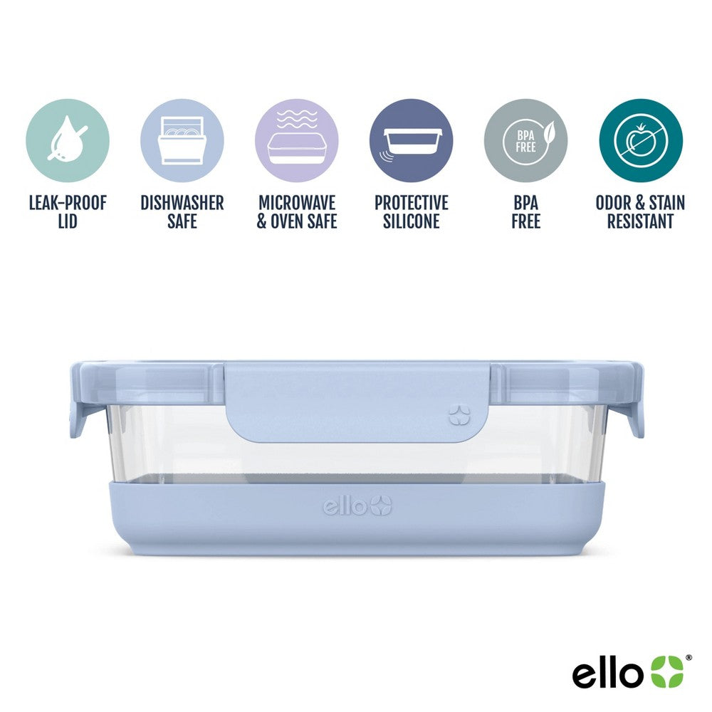 Ello Refresh 5 Cup Glass Food Storage Container Blue: BPA-Free, Microwave & Oven Safe, Dishwasher Safe, Freezer Safe