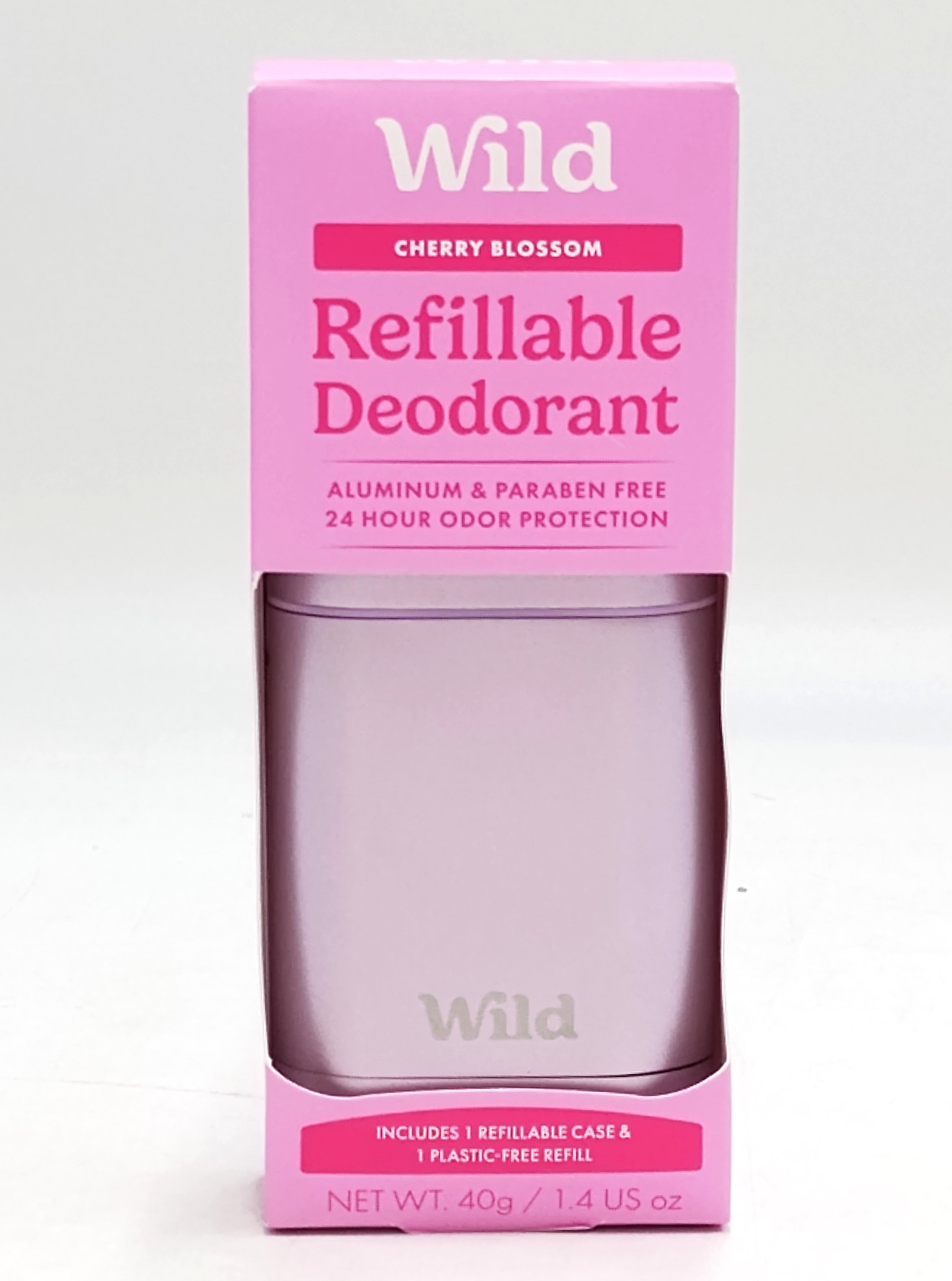 Wild Cosmetics - Refillable Purple Case with Cherry Blossom - Aluminum Free Deodorant - Starter Pack - 5.29oz