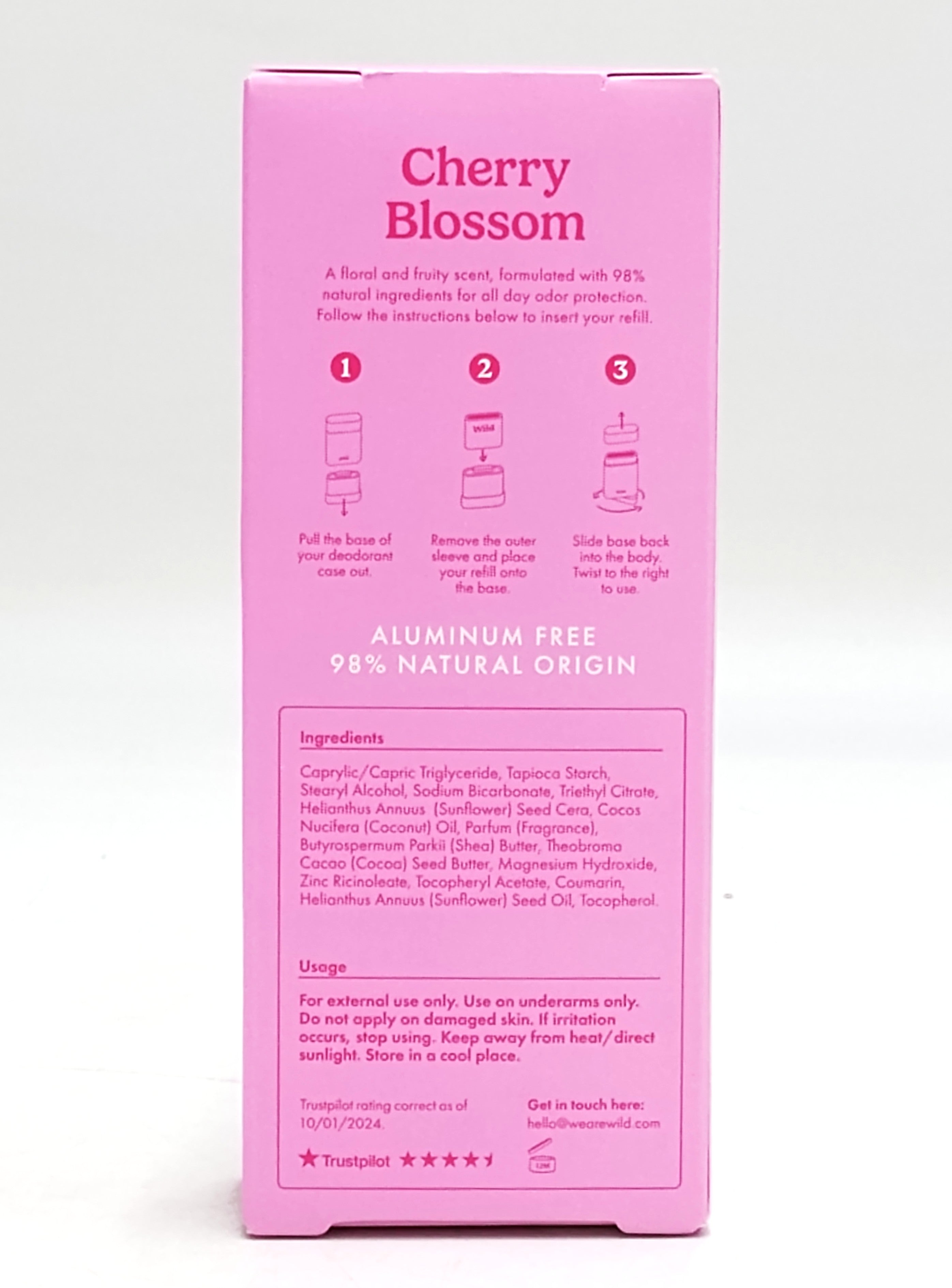 Wild Cosmetics - Refillable Purple Case with Cherry Blossom - Aluminum Free Deodorant - Starter Pack - 5.29oz