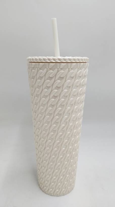 Starbucks Fall 2025 White Cable Knit Tumbler With Straw 24Oz – Limited Edition