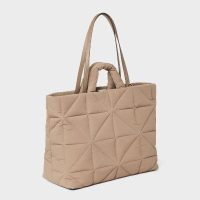 Kate Tote Handbag - A New Day Brown: Double Shoulder Handles, Magnetic Closure, Recycled Nylon, 24.5" Strap Length