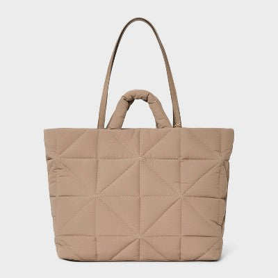 Kate Tote Handbag - A New Day Brown: Double Shoulder Handles, Magnetic Closure, Recycled Nylon, 24.5" Strap Length