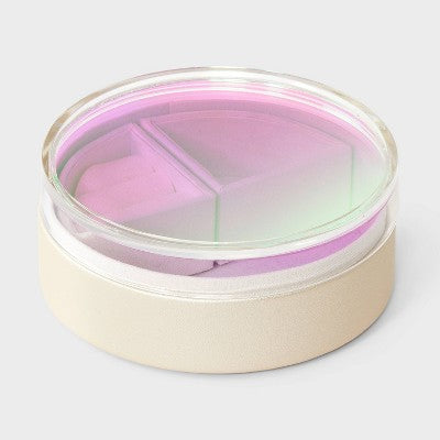 Stackable Round Jewelry Organizer - Wild Fable Cream/Iridescent: Faux Leather Storage Box, Adult Use, 5x5x2 Inches