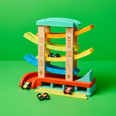 Wooden Race Car Ramp - 3pc -Gigglescape: Toy Vehicle Tracks, Wooden Truck Ramp, Car Track, Includes Vehicles