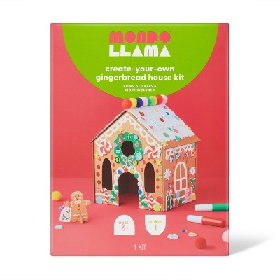 Christmas Craft Create-Your-Own Gingerbread House Kit - Mondo Llama: DIY Art Kit, Paints, Glue, Pom Poms, Stickers