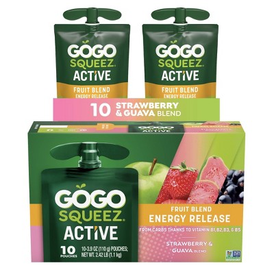 GoGo SqueeZ Active Fruit Blend Energy Release, Strawberry & Guava Punches - 39oz/10ct