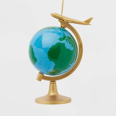Globe with Airplane Christmas Tree Ornament Blue/Gold - Wondershop