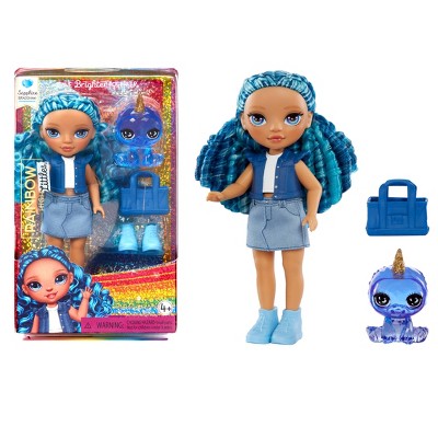 Rainbow High Littles Sapphire Bradshaw Blue 5.5" Posable Small Doll with Purse Magical Pet Yeti: Removable Clothes, Curly Hair, Articulated