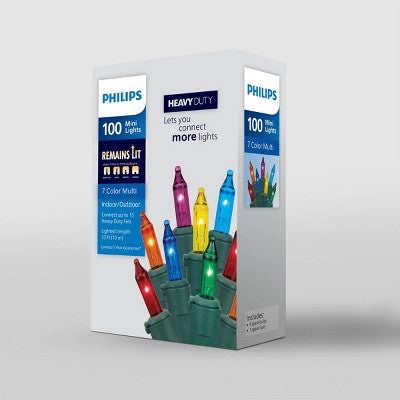 Philips 100ct Heavy Duty Incandescent Smooth Mini String Lights with Green Wireand Remains Lit Technology
