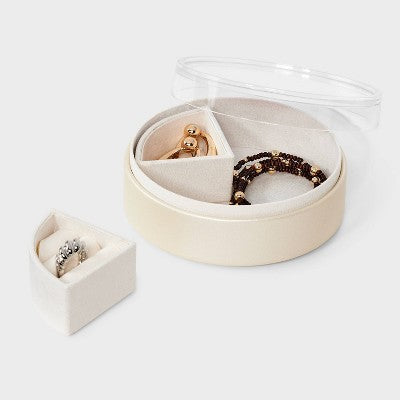 Stackable Round Jewelry Organizer - Wild Fable Cream/Iridescent: Faux Leather Storage Box, Adult Use, 5x5x2 Inches